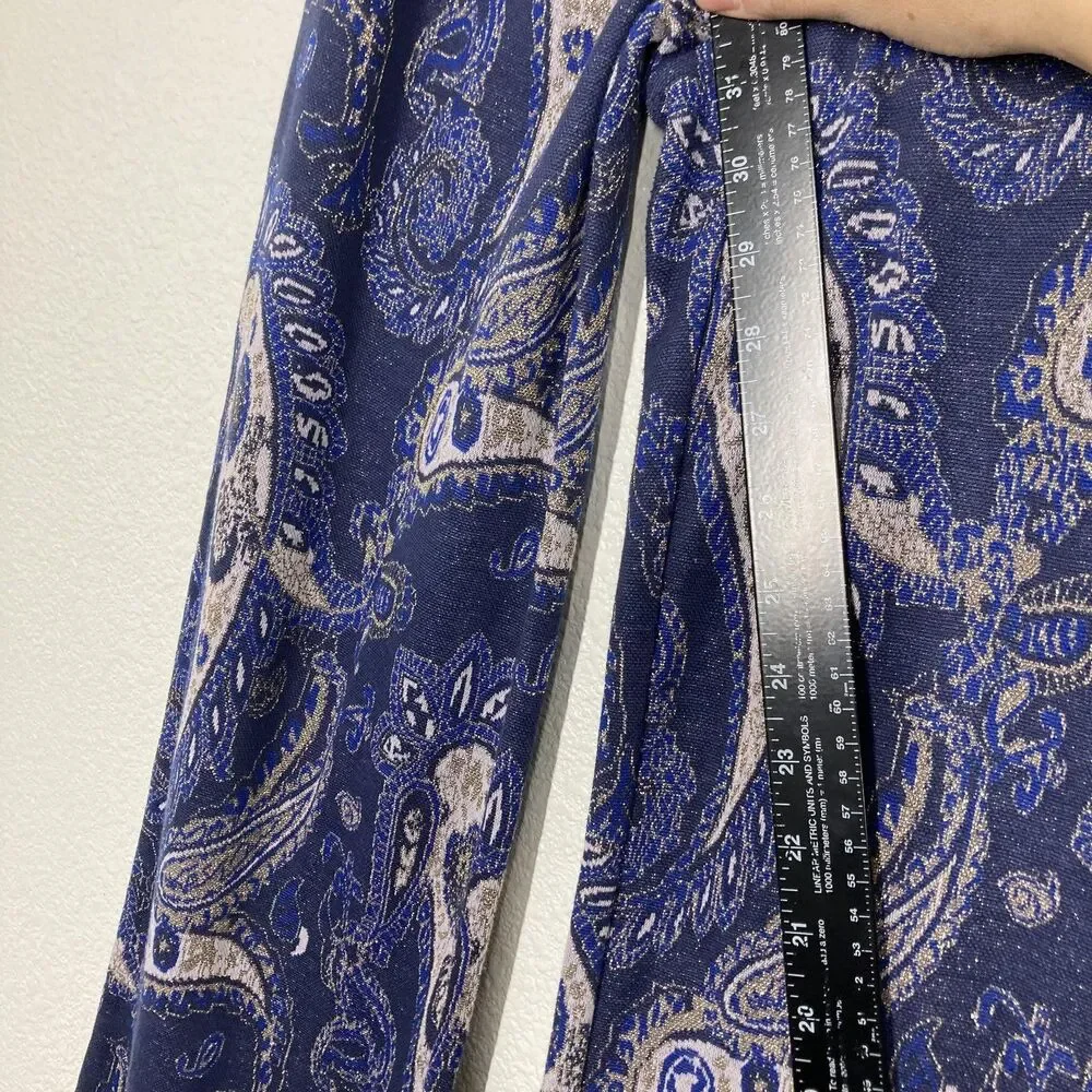 Maeve Maria Pants Womens 6 Blue Paisley Metallic Flare Anthropologie